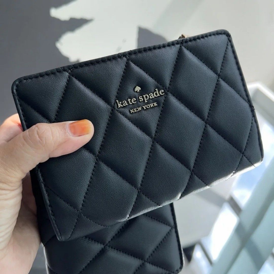 KATE SPADE CAREY SMOOTH QUILTED LEATHER MEDIUM COMPACT BIFOLD WALLET BLACK