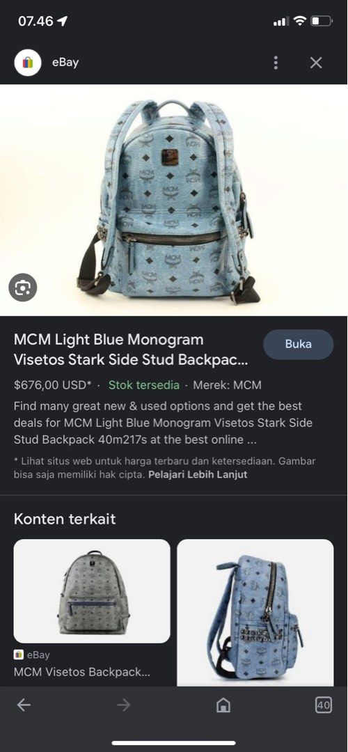 MCM Light Blue Monogram Visetos Stark Side Stud Backpack 40m217s