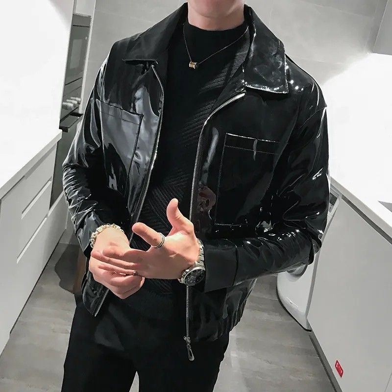 Shiny leather jacket mens online