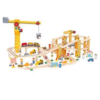 台灣Mentari 可工程吊車高架軌道組 火車 積木 玩具 二手 有些微破損