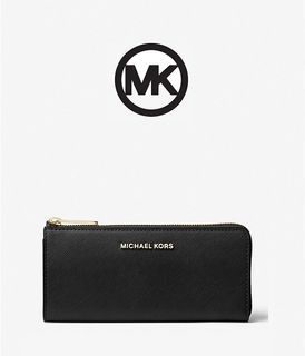 Michael Kors Jet Set Travel Large Saffiano Leather Quarter Zip Wallet - Black/Brown