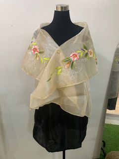 Modern Filipiniana Alampay Waist Coat Handpainted & Black Dress