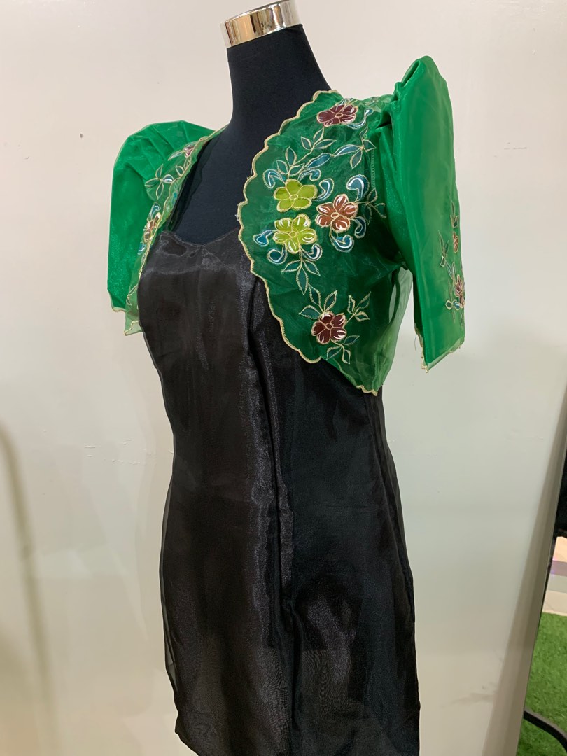 Modern Filipiniana Women s Black Dress Emerald Green Bolero