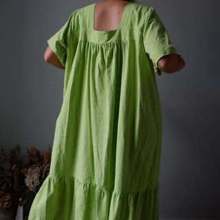 Neon yellow green maxi dress with square neck HQ L-2XL