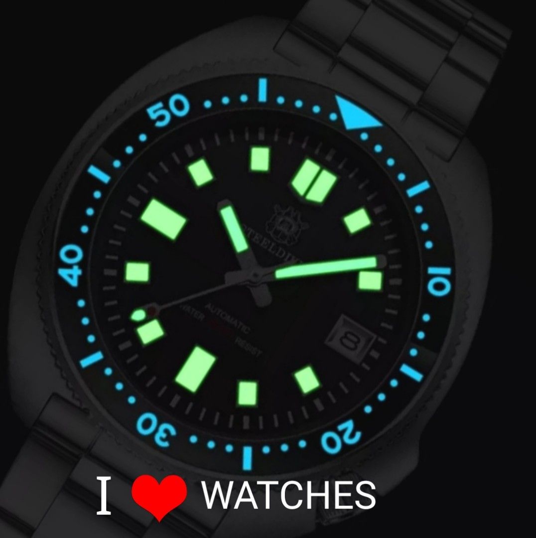 NO LOGO BLACK AND GREEN DIAL TURTLE WITH LUMINOUS BEZEL MARKERS