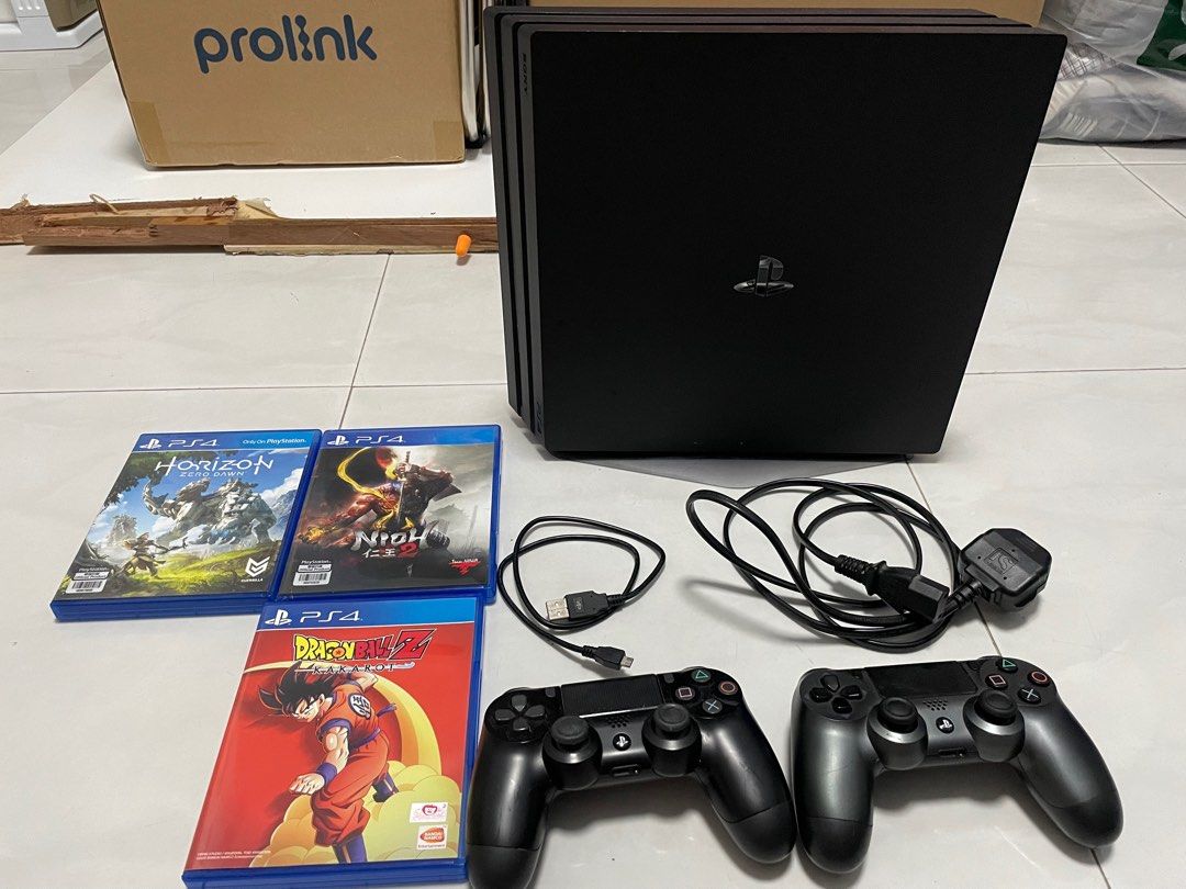 PlayStation 4 Pro (PS4 1 TB - combo with original stand, original controllers, all power cable and charging wire, Installed Eden Ring, Wolong, Just Dance 2022, Video Gaming, Video Game Consoles, Carousell