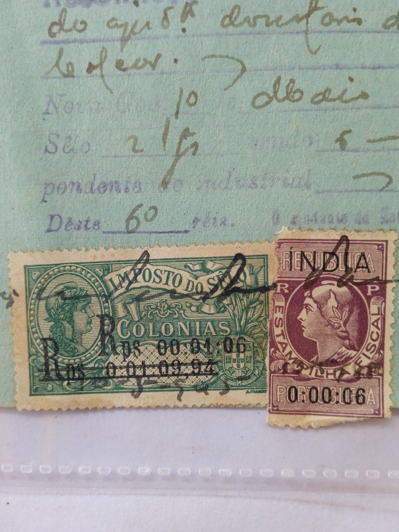 PORTUGUESE INDIA Stamp Papers ( Bond Paper) many with additional stamps ...