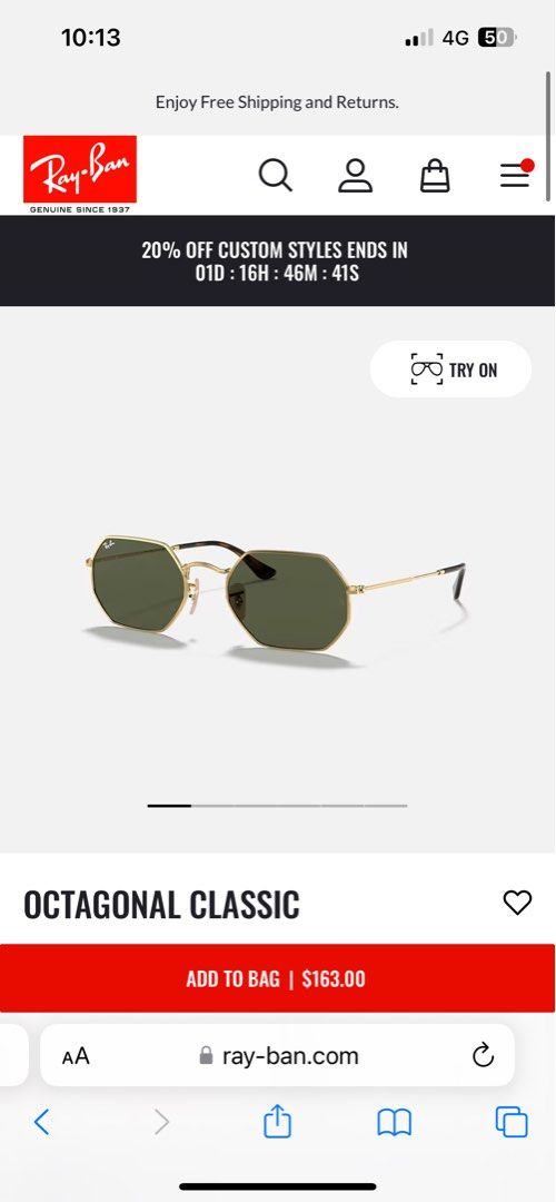 Ray ban hotsell octagonal flat lenses