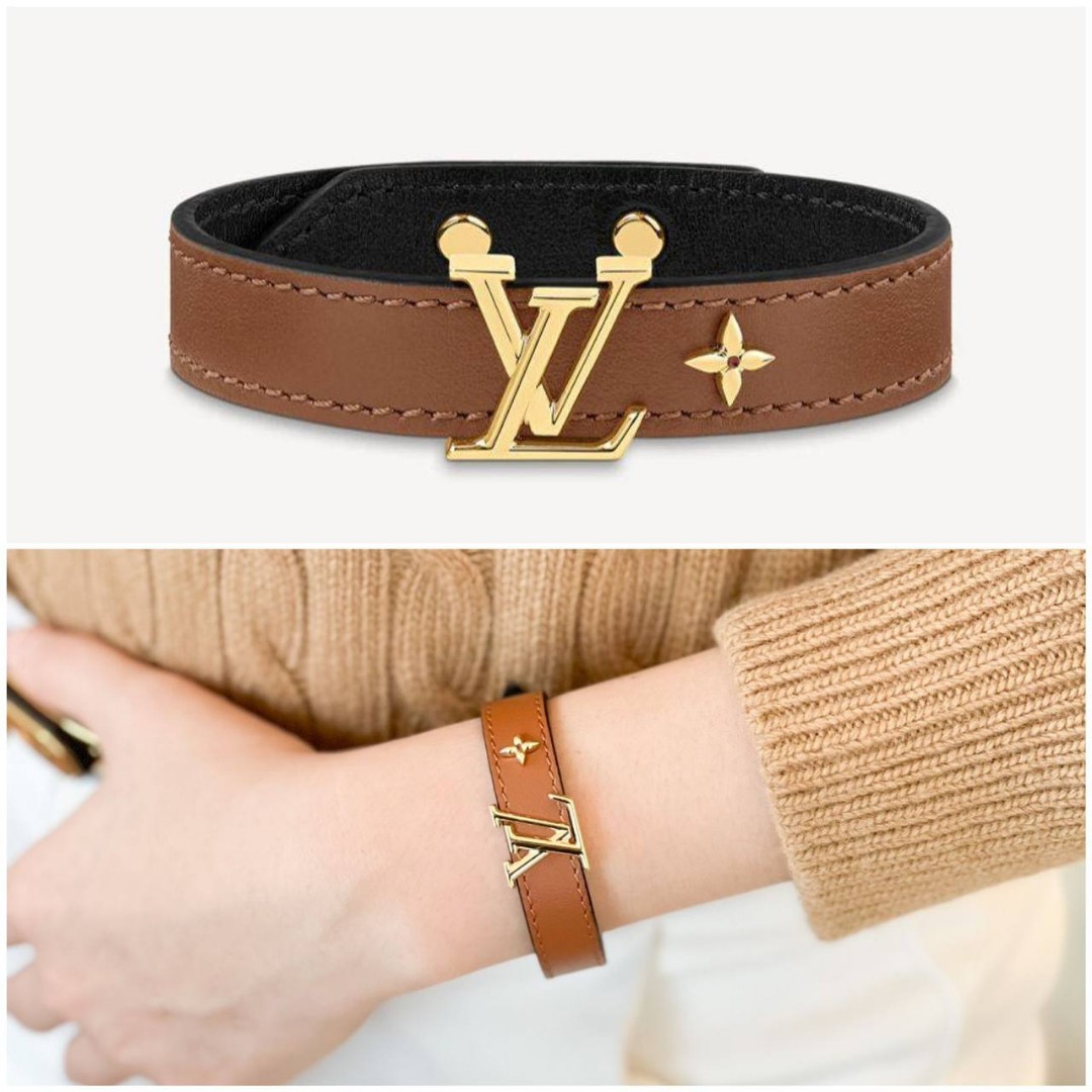 NEW Auth Louis Vuitton Dauphine Monogram Tan Bracelet Size 17 +