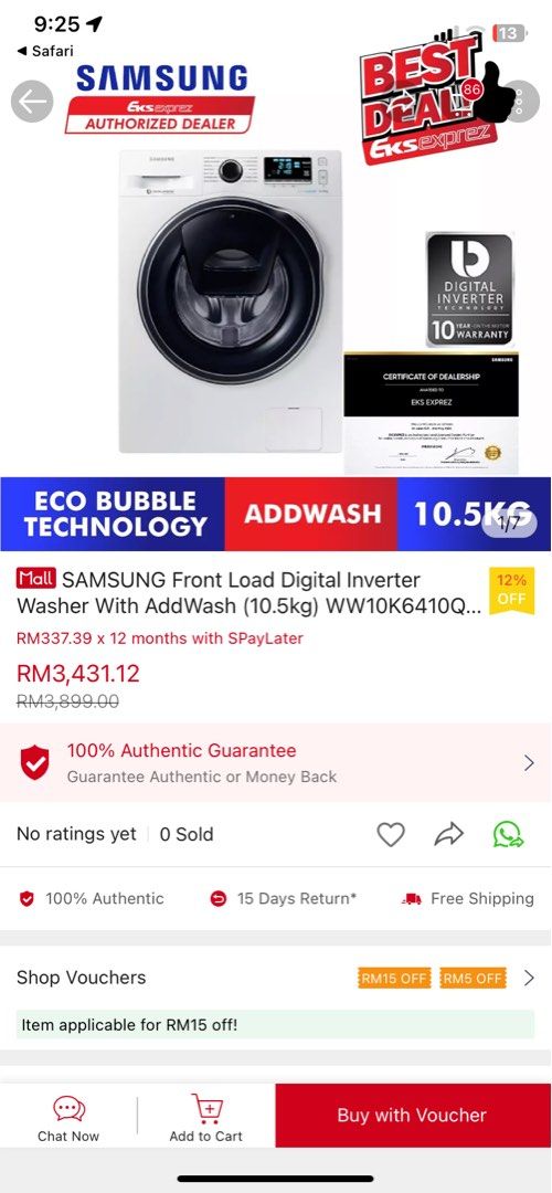 Samsung washing machine VRT Plus 12KG front load smart, TV & Home