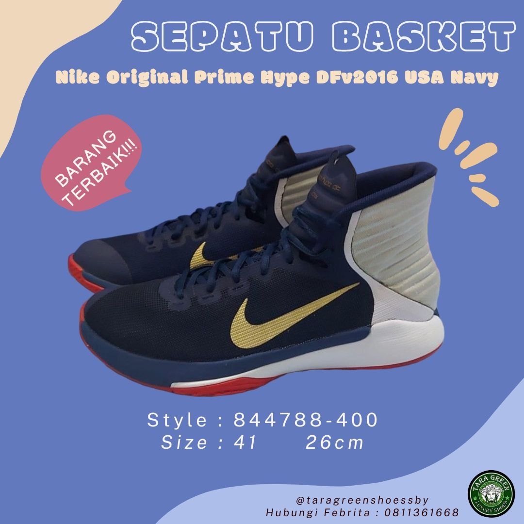 Sepatu Basket Nike Original Prime Hype DFv2016 USA Navy 844788 400 Size 41