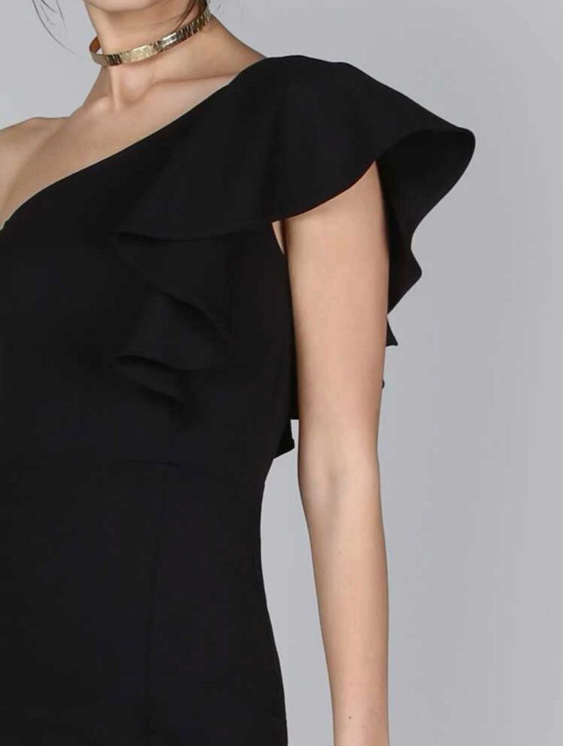 SHEIN One Shoulder Slit Pep Hem Dress Black
