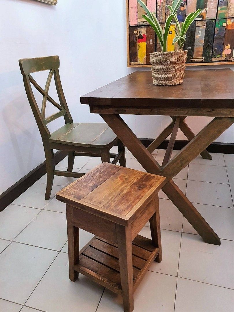 Side, stand table, rustic, vintage inspired, recycled wood. (Category: Tables & Sets) located in Manila. Submitted by herich65 (Listing ID 1232018748, Image 3). Description: A unique accent side table with a drawer using a solid metal handle, can be used as a planter, bedside table, or a stool! Made from recycled wood with natural finish using quality furniture wax. Measurements:32x32x46cm.