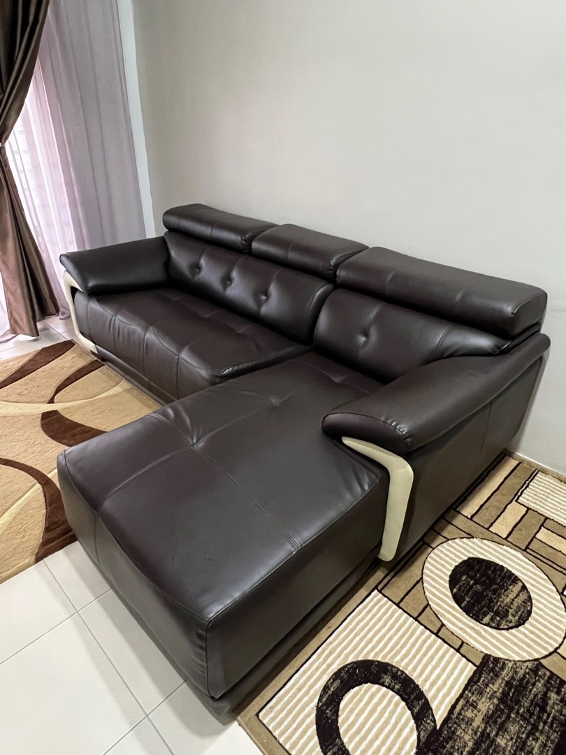 Sofa L leather, Furniture & Home Living, Furniture, Sofas on Carousell
