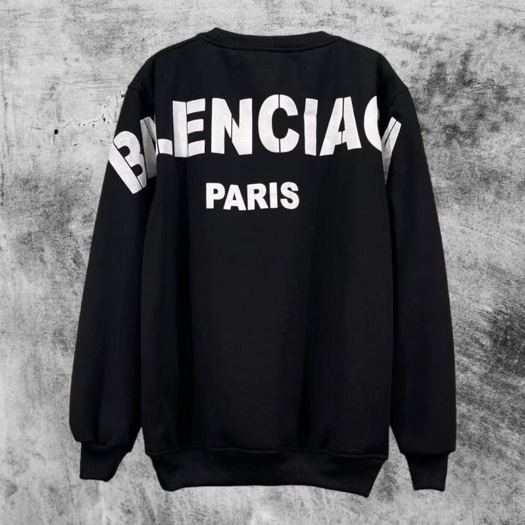Sweater Crewneck Balenciaga Paris Big Logo Hitam, Fesyen Pria