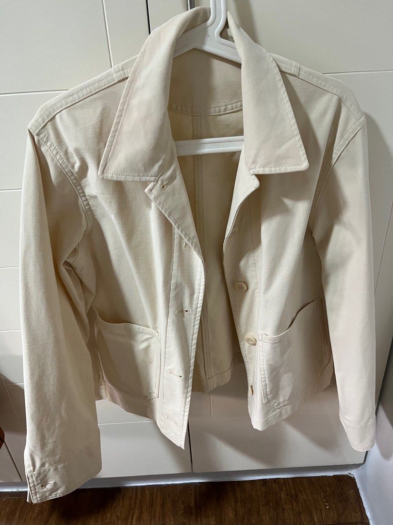 Uniqlo Jersey Short Jacket Off White Medium, Women's Fashion, Coats