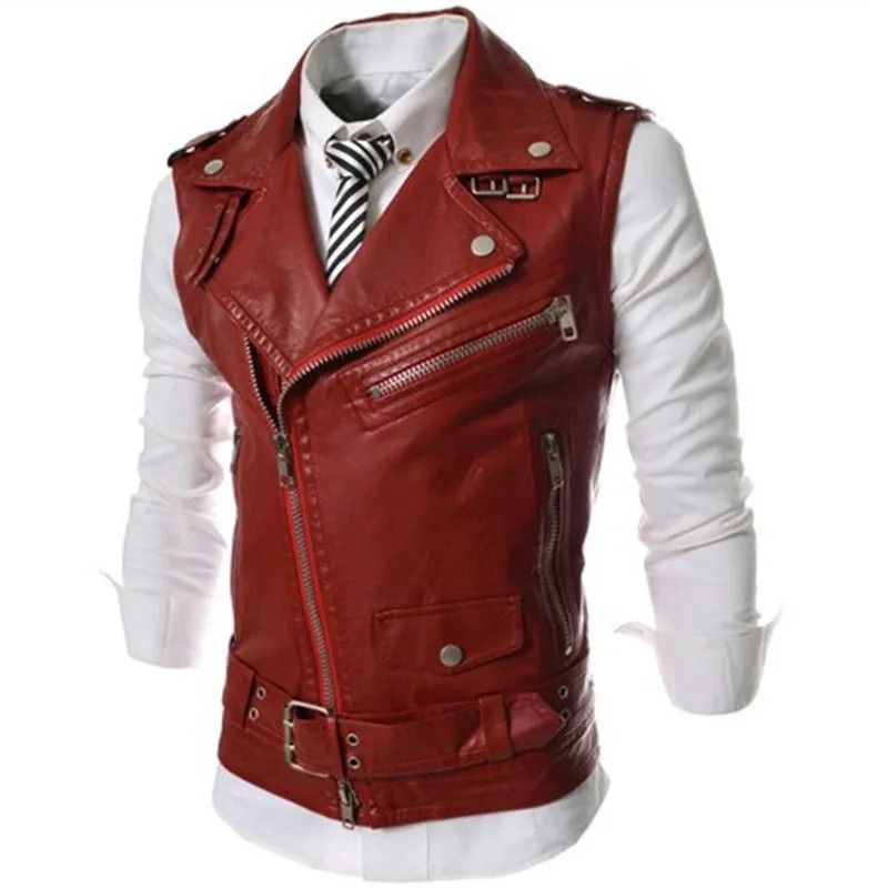 Red leather sale vest motorcycle