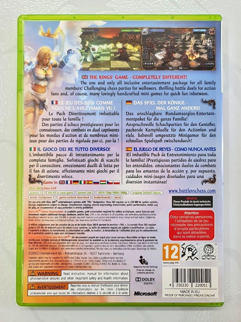 Video Game for Xbox 360 : Battle vs Chess c/w Full Colour Manual  *Rare/Used* (PAL / Topware Interactive / Pegi 12)