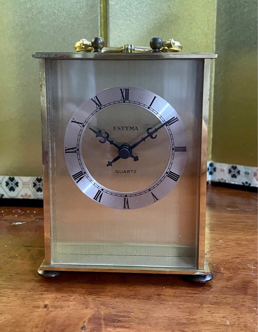 Vintage " ESTYMA " West German Solid Brass Carriage Clock Side Embossed