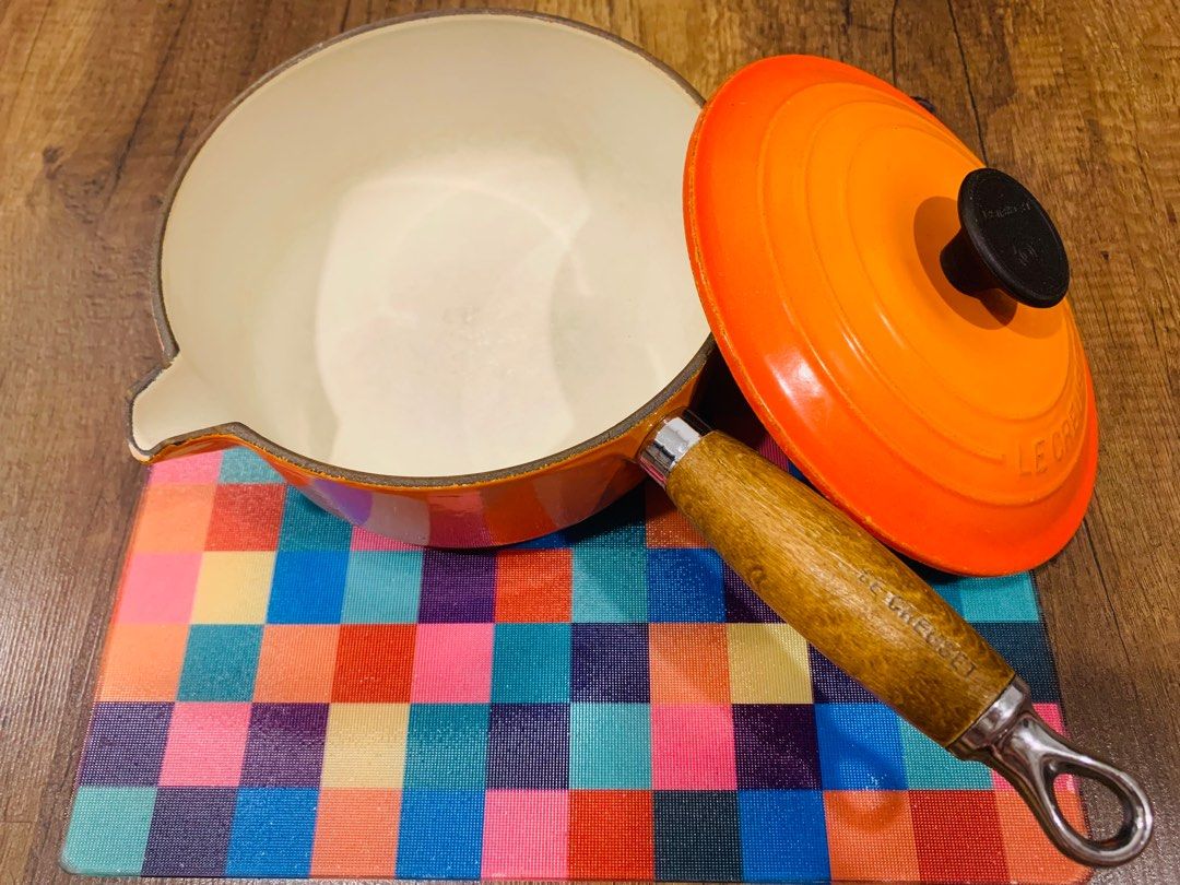 Vintage Le Creuset 18cm Volcanic Orange Cast Iron Saucepan & Lid