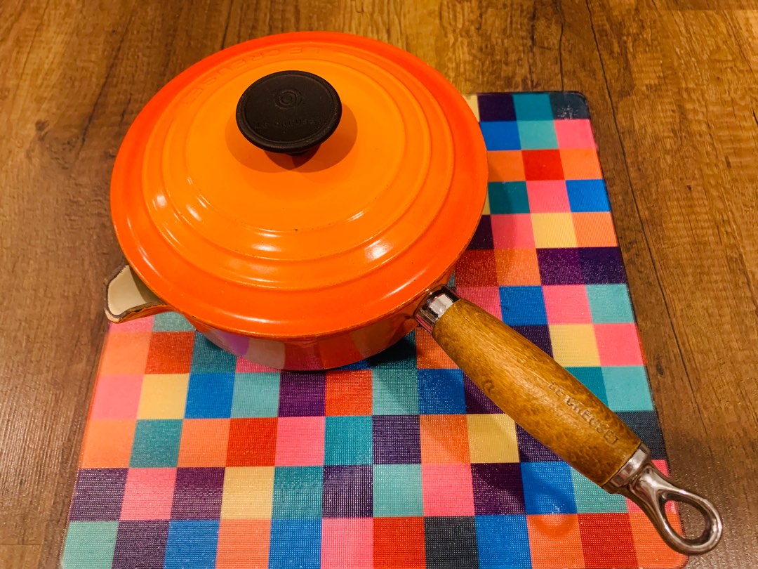 Vintage Le Creuset 18cm Volcanic Orange Cast Iron Saucepan