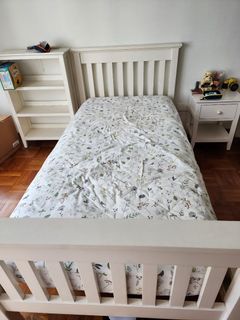 White / Teak Single Bed Frame