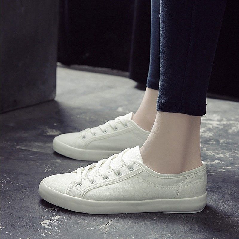 White Canvas Shoes Lace Up Student Cloth Shoes Womens Flats White Sneakers Women Board Shoes
