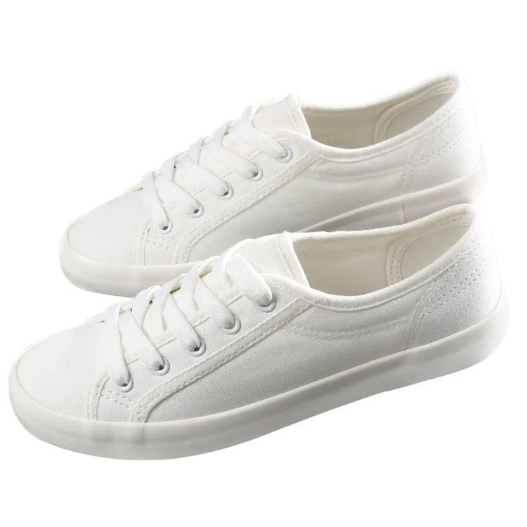 White Canvas Shoes Lace Up Student Cloth Shoes Womens Flats White Sneakers Women Board Shoes