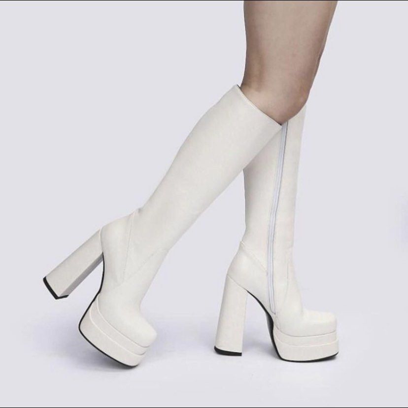 White Knee High Platform Boots cottagecore e girl Women s Fashion
