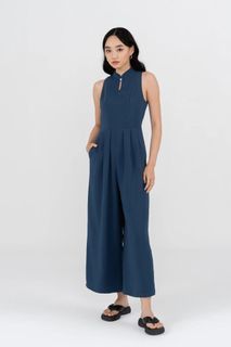 Yacht21 Roxanne Mandarin Collar Jumpsuit in Teal Blue