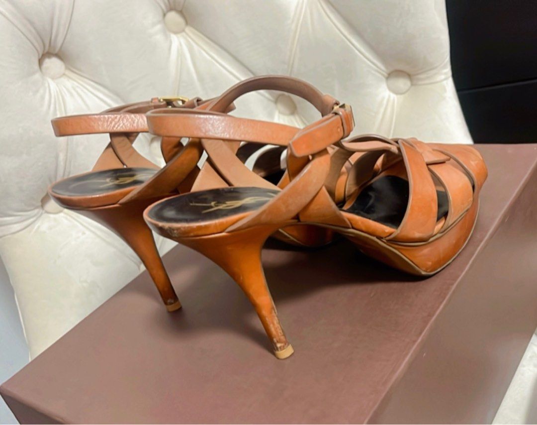 YSL TRIBUTE BROWN LEATHER LOW HEEL SIZE 39