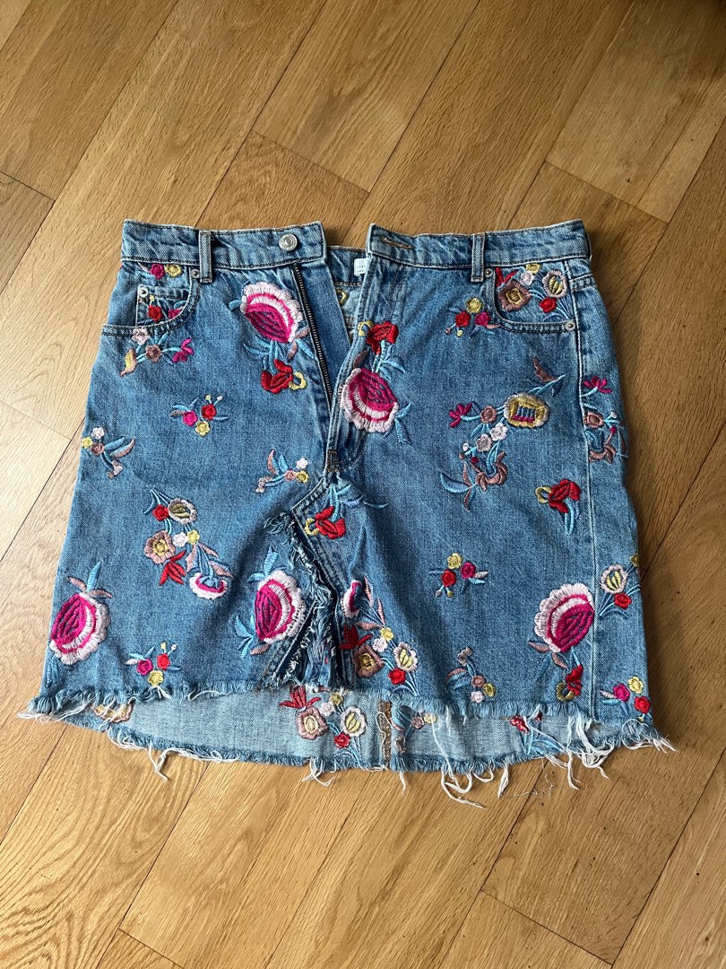 Jupe Midi Zara Floral Blue - Taille S (UK 8), Occasion Très Bon état, Style Blogger