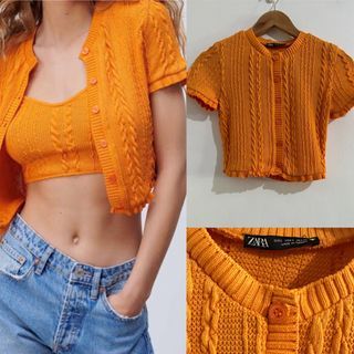 Zara Orange Knit Blouse