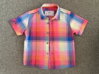 2-3y Zara cotton shirt plaid check pink red blue party occasion wedding formal casual holiday 