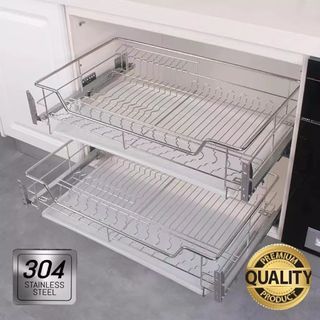 2Pcs Pull out Basket Tray Organizer 304 Thicken for Kitchen Cabinet 2 Layers Complete Set Pull out