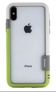 手機保護殼 邊框 IPHONE XS 軟矽膠 散熱 白+綠正面灰