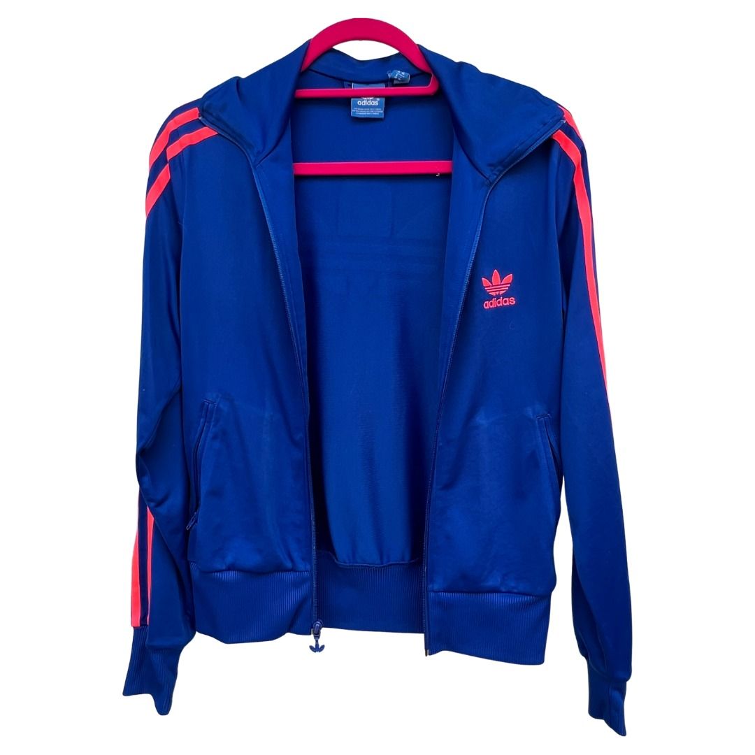 ADIDAS BLUE NEON PINK TRACK JACKET Women s Fashion Coats