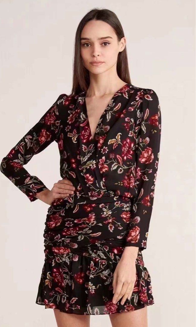 ALC A.L.C. Haven silk wrap mini black floral dress