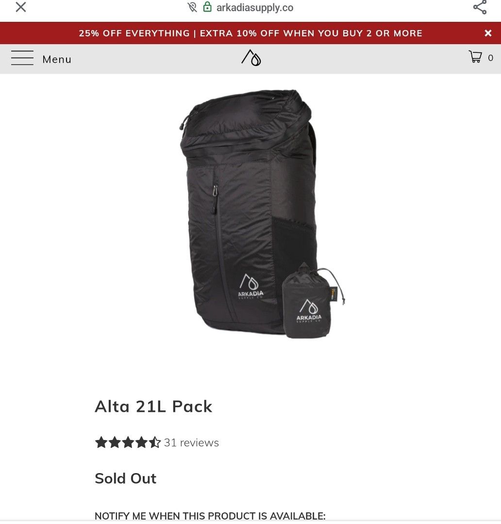 Arkadia outlet waterproof backpack