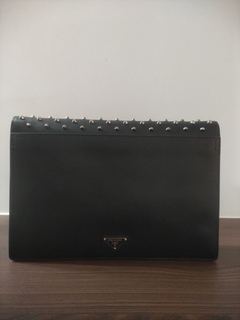 Authentic Prada Studded Saffiano Clutch