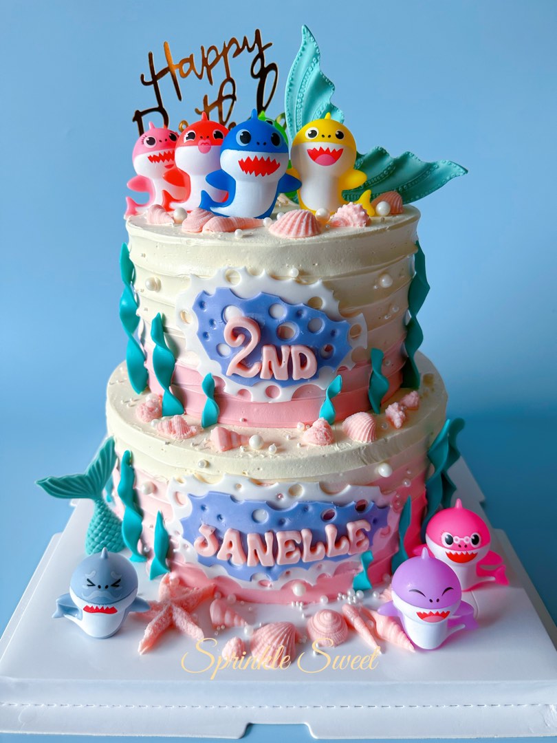 Ocean Themed Birthday Cake (with Baby Shark cake toppers) – This Mom Cooks