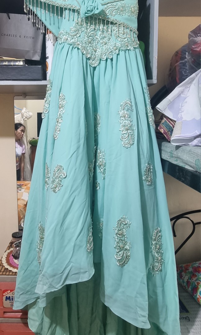 Beaded Mint Green Long Gown with Alampay (Filipiniana that can be ...
