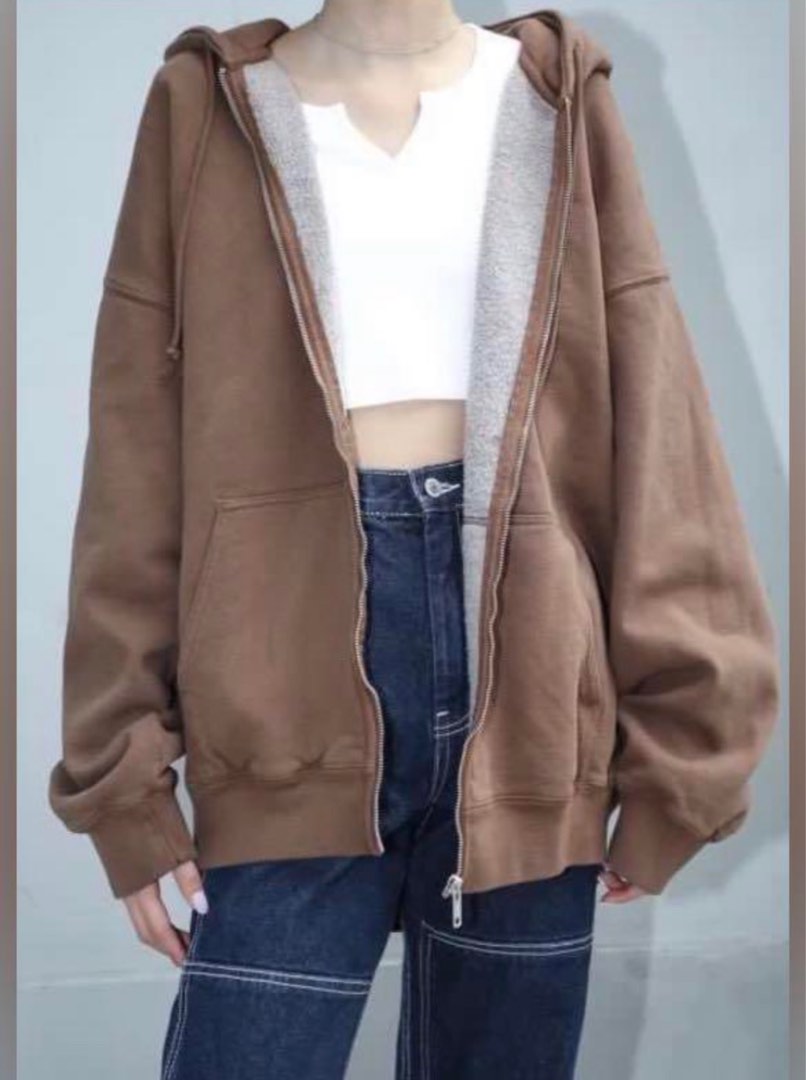 RARE brandy melville christy colourblock zip up oversized hoodie jacket  authentic, Women's Fashion, Coats, Jackets and Outerwear on Carousell