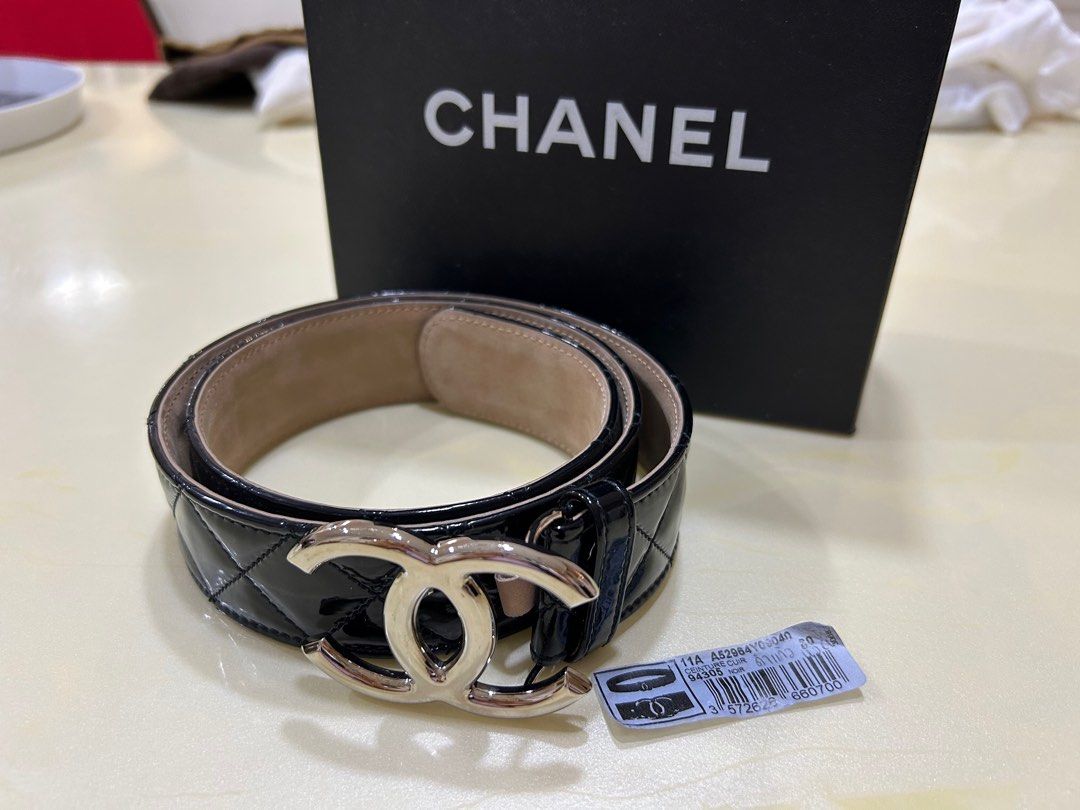 Chanel Cc Logo Belt with Quilted Patent Leather , Women's Fashion