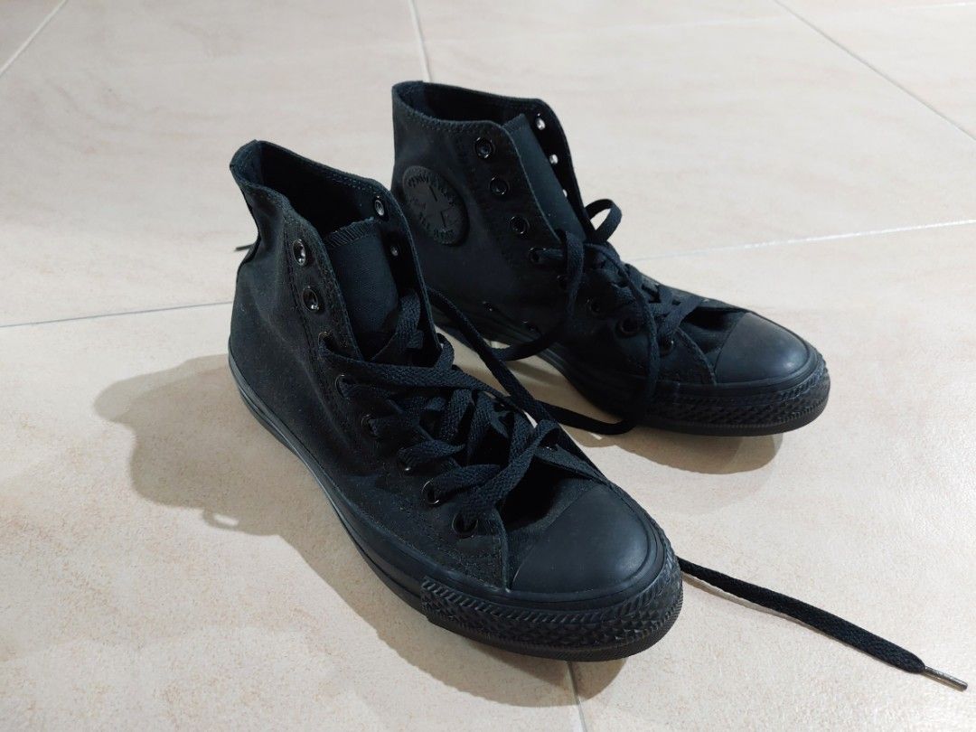Converse All Black High Cut Sneakers Women s Fashion Footwear