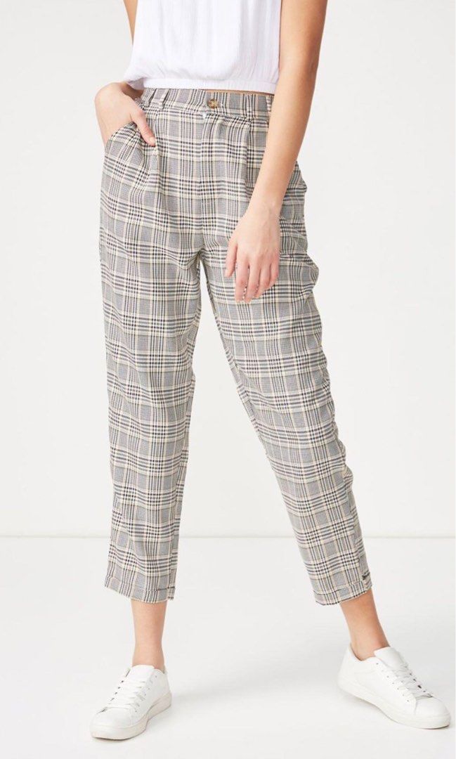 Plaid pants cotton shop on