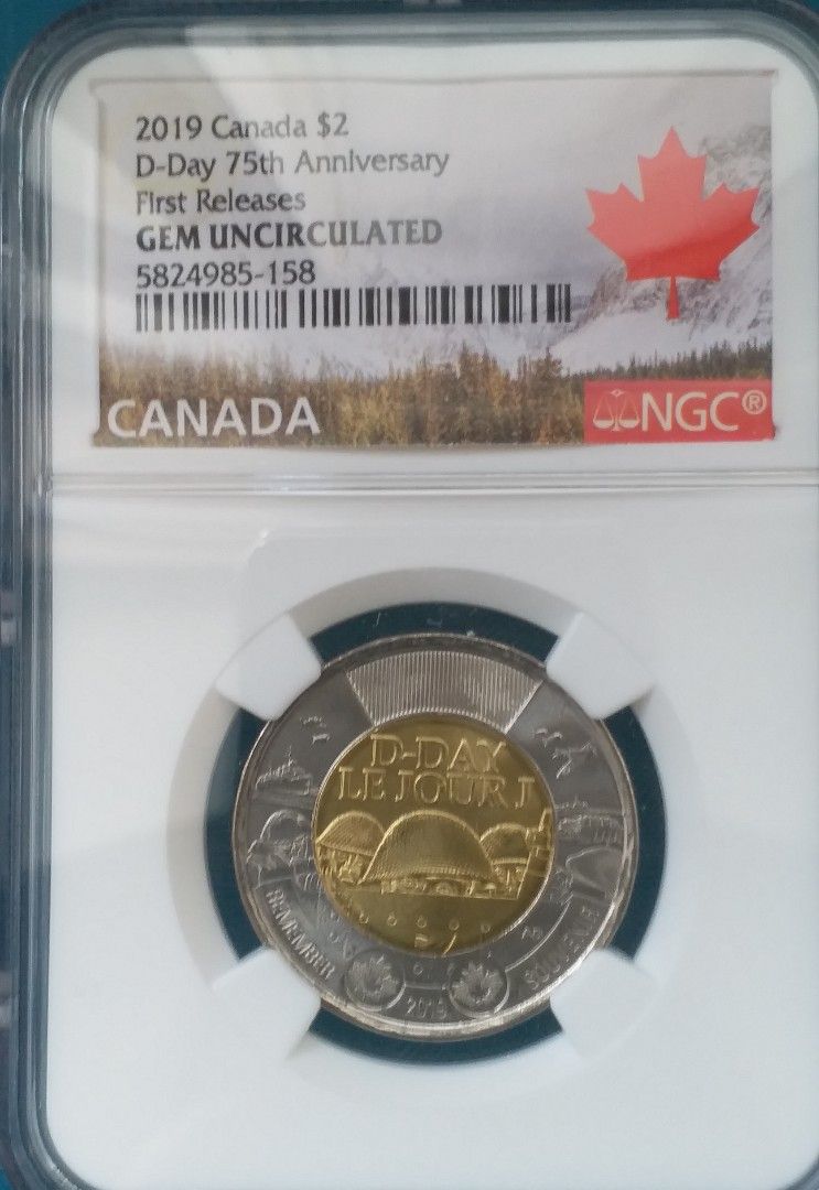 D~Day 登陸諾曼第75週年紀念( 加幣$ 2 元) NGC評UNC。, 興趣及遊戲, 收藏品及紀念品, 錢幣- Carousell