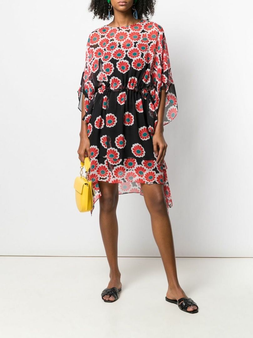 DIANE VON FURSTENBERG DVF Banded Hanky Kimono Blossom Red Black