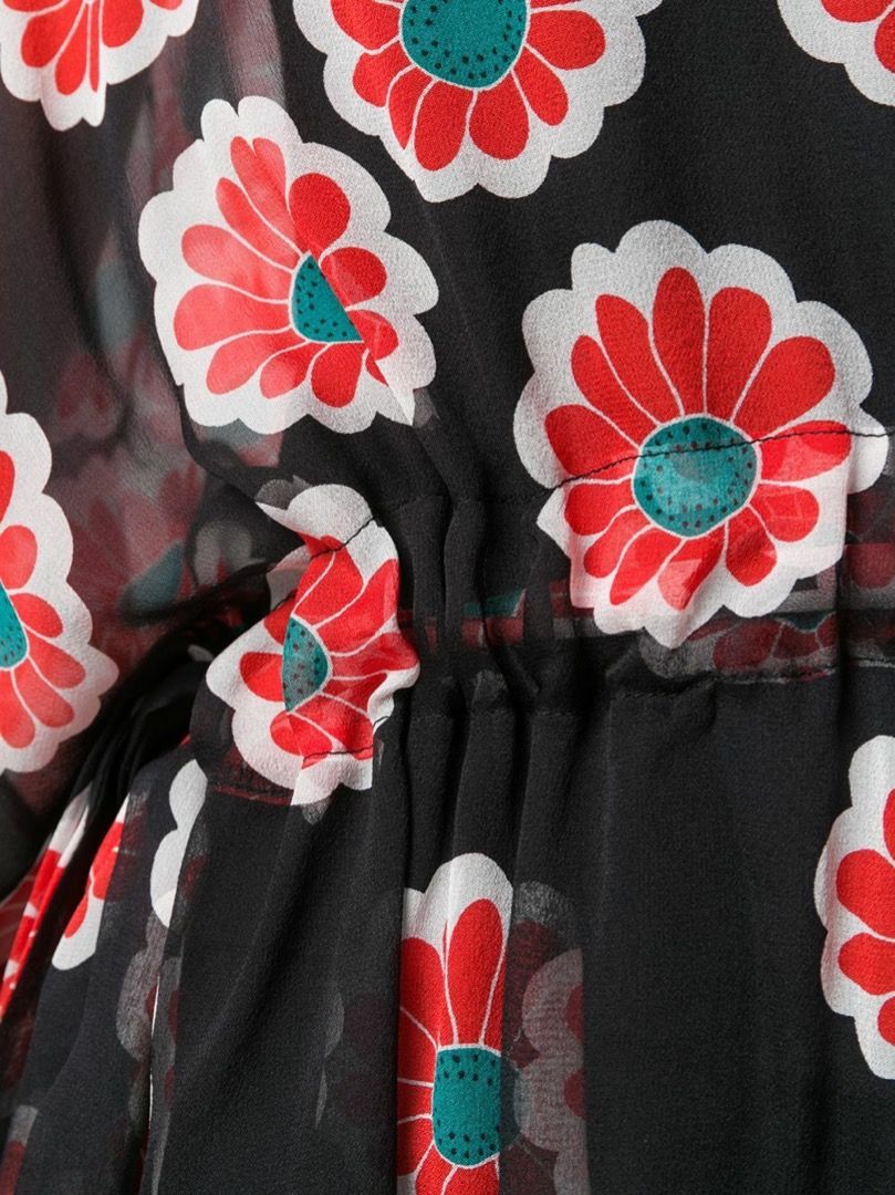 DIANE VON FURSTENBERG DVF Banded Hanky Kimono Blossom Red Black
