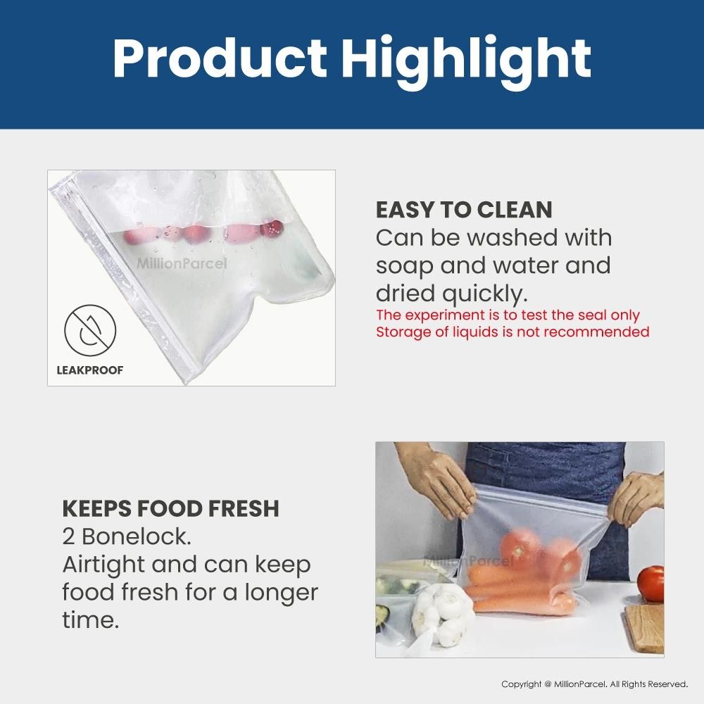 4pcs Thick Silicone Food Storage Bag Eva Fresh Food Preservation Bag  Reusable Leakproof Freezer Bag Sealed Bags Washable Fruits Bag